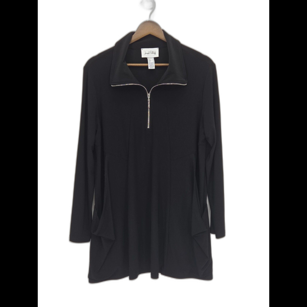 Joseph Ribkoff Womens Zip Collar Tunic Top Relaxed Black Long Sleeve Size 12